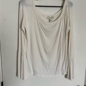 Forever 21 Cream Ruched Long Sleeve Blouse